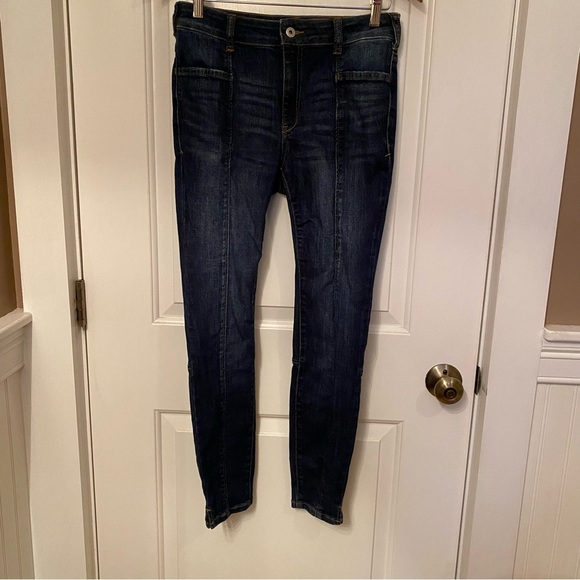 PILCRO LETTERPRESS ANTHROPOLOGIE HIGH RISE DENIM LEGGING BLUE JEANS SIZE 27 - Picture 1 of 11